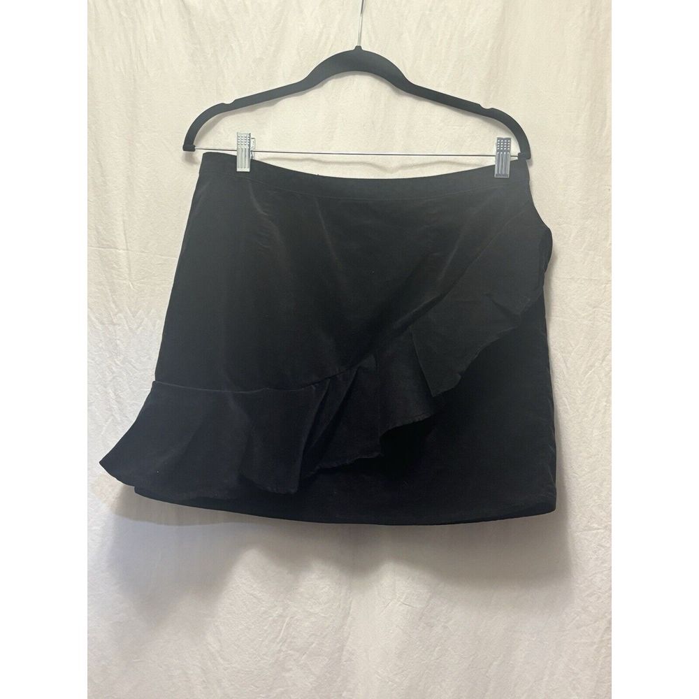 BP. Womens Black Regular Fit Velvet Ruffle Back Zip Short Mini Skirt Size‎ L G16